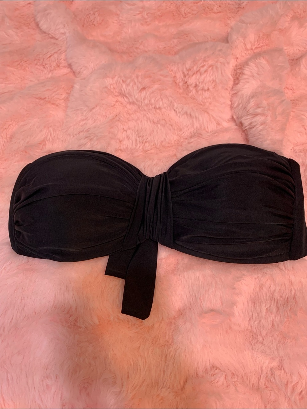 Black Strapless Bandeau Swim Top with Center Knot
